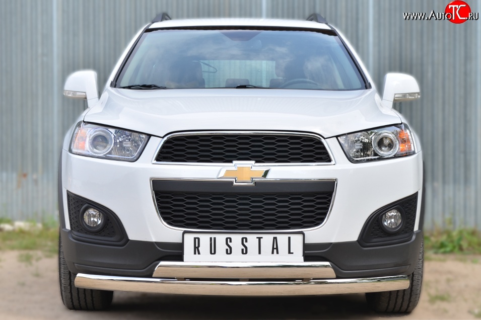 16 849 р. Защита переднего бампера (2 трубыØ75х42 мм, нержавейка) Russtal Chevrolet Captiva 2-ой рестайлинг (2013-2016)  с доставкой в г. Кемерово