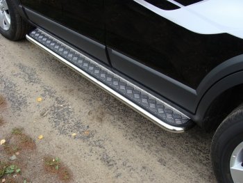 35 549 р. Широкая защита порогов с трубой диаметром 42 мм SLITKOFF v3 Chevrolet Captiva 2-ой рестайлинг (2013-2016)  с доставкой в г. Кемерово. Увеличить фотографию 2
