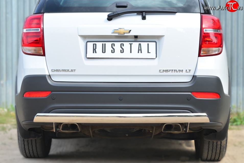 12 499 р. Защита заднего бампера (Ø75x42 мм, нержавейка) Russtal Chevrolet Captiva 2-ой рестайлинг (2013-2016)  с доставкой в г. Кемерово