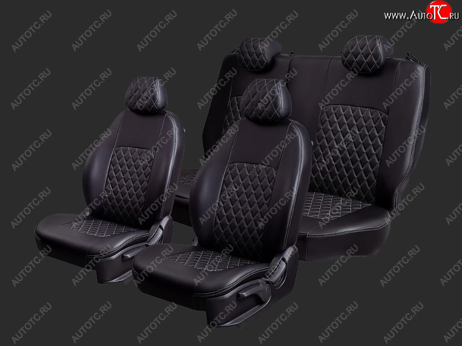 5 799 р. Чехлы для сидений Lord Autofashion Турин Ромб (экокожа, спинка 60/40, 2 Г-образных подголовника) Ravon R4 (2016-2020) (Черный, вставка черная, строчка серая)  с доставкой в г. Кемерово