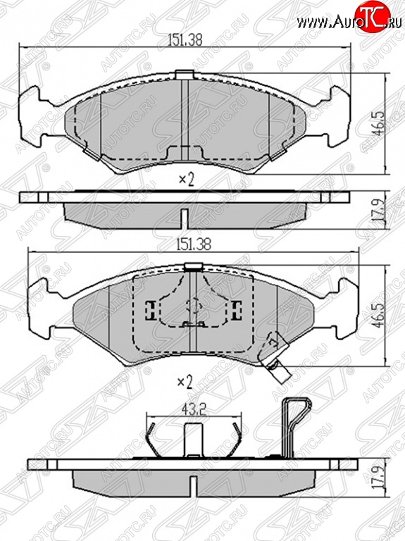 749 р. Колодки тормозные SAT (передние, без ABS)  Chevrolet Captiva (2011-2016), KIA Sportage  1 JA (1993-2006), Ravon R4 (2016-2020)  с доставкой в г. Кемерово