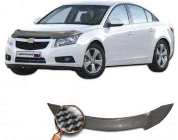 2 699 р. Дефлектор капота CA-Plastiс  Chevrolet Cruze ( J300,  D2LC) (2009-2018) седан дорестайлинг, седан рестайлинг (серия Шелкография карбон-серебро)  с доставкой в г. Кемерово. Увеличить фотографию 2