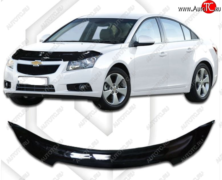2 079 р. Дефлектор капота CA-Plastic Chevrolet Cruze J305 хэтчбек дорестайлинг (2009-2012) (Classic черный, Без надписи)  с доставкой в г. Кемерово