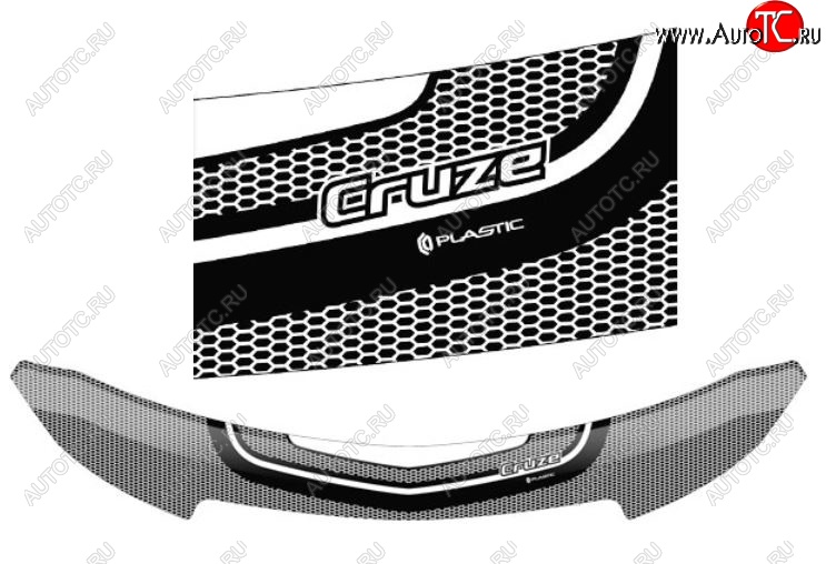 2 479 р. Дефлектор капота CA-Plastiс  Chevrolet Cruze  J305 (2009-2015) хэтчбек дорестайлинг, хэтчбек рестайлинг (Серия Art графит)  с доставкой в г. Кемерово