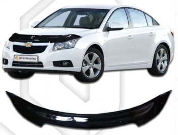 2 969 р. Дефлектор капота CA-Plastic Chevrolet Cruze D2LC седан дорестайлинг (2016-2018) (серия Classic черный, Без надписи)  с доставкой в г. Кемерово. Увеличить фотографию 2