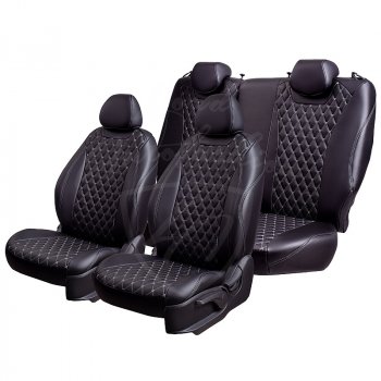 19 649 р. Чехлы для сидений Lord Autofashion Байрон (экокожа, раздельная спинка, 2П+1Г-образные подголовники) Chevrolet Cruze J300 седан дорестайлинг (2009-2012) (Черный, вставка черная, строчка серая)  с доставкой в г. Кемерово. Увеличить фотографию 7