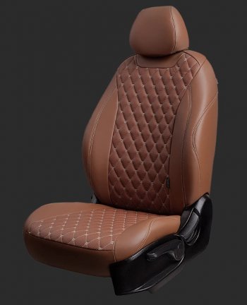 17 449 р. Чехлы для сидений Lord Autofashion Байрон (экокожа, спинка 60/40, 2 П- и 1 Г-образных подголовника)  Chevrolet Cruze ( J300,  J305,  J308) (2009-2015) седан дорестайлинг, хэтчбек дорестайлинг, седан рестайлинг, универсал рестайлинг, хэтчбек рестайлинг (Коричневый, вставка коричневая, строчка бежевая)  с доставкой в г. Кемерово. Увеличить фотографию 2