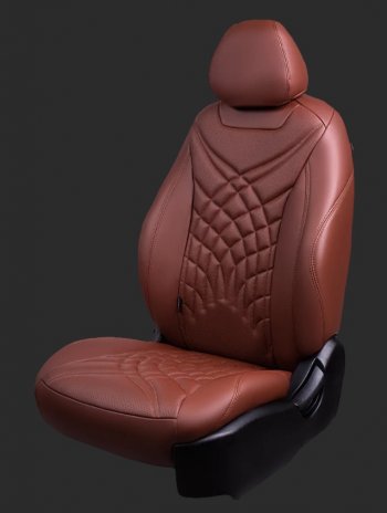 27 849 р. Чехлы для сидений Lord Autofashion Байрон ЖУК (экокожа, спинка 60/40, 2 П- и 1 Г-образных подголовника)  Chevrolet Cruze ( J300,  J305,  J308) (2009-2015) седан дорестайлинг, хэтчбек дорестайлинг, седан рестайлинг, универсал рестайлинг, хэтчбек рестайлинг (Коричневый, вставка коричневая, строчка коричневая)  с доставкой в г. Кемерово. Увеличить фотографию 2