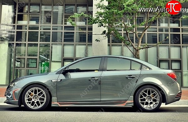 4 199 р. Пороги накладки CT Chevrolet Cruze J300 седан дорестайлинг (2009-2012) (Неокрашенные)  с доставкой в г. Кемерово