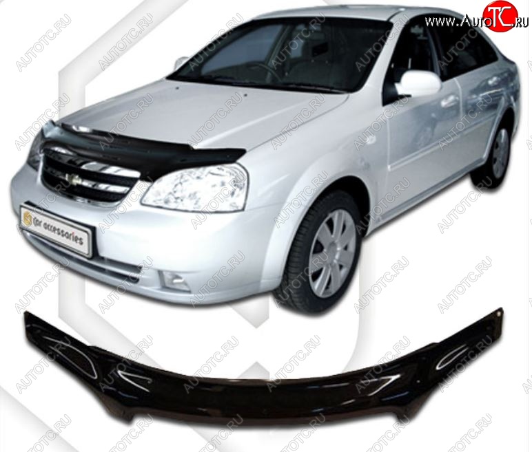 2 079 р. Дефлектор капота CA-Plastic Chevrolet Lacetti седан (2002-2013) (серия Classic черный, Без надписи)  с доставкой в г. Кемерово