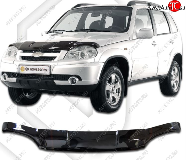 2 099 р. Дефлектор капота CA-Plastic Chevrolet Niva 2123 рестайлинг (2009-2020) (Classic черный, Без надписи)  с доставкой в г. Кемерово