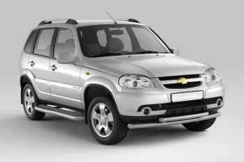 Порожки для ног из трубы Ø51 с алюминиевой фигурной площадкой Petroil Tuning Chevrolet Niva  2123 (2009-2020), Лада 2123 (Нива Шевроле) (2009-2021) (Сталь полимерным покрытием в цвет: серебристый ❞Искра❝)