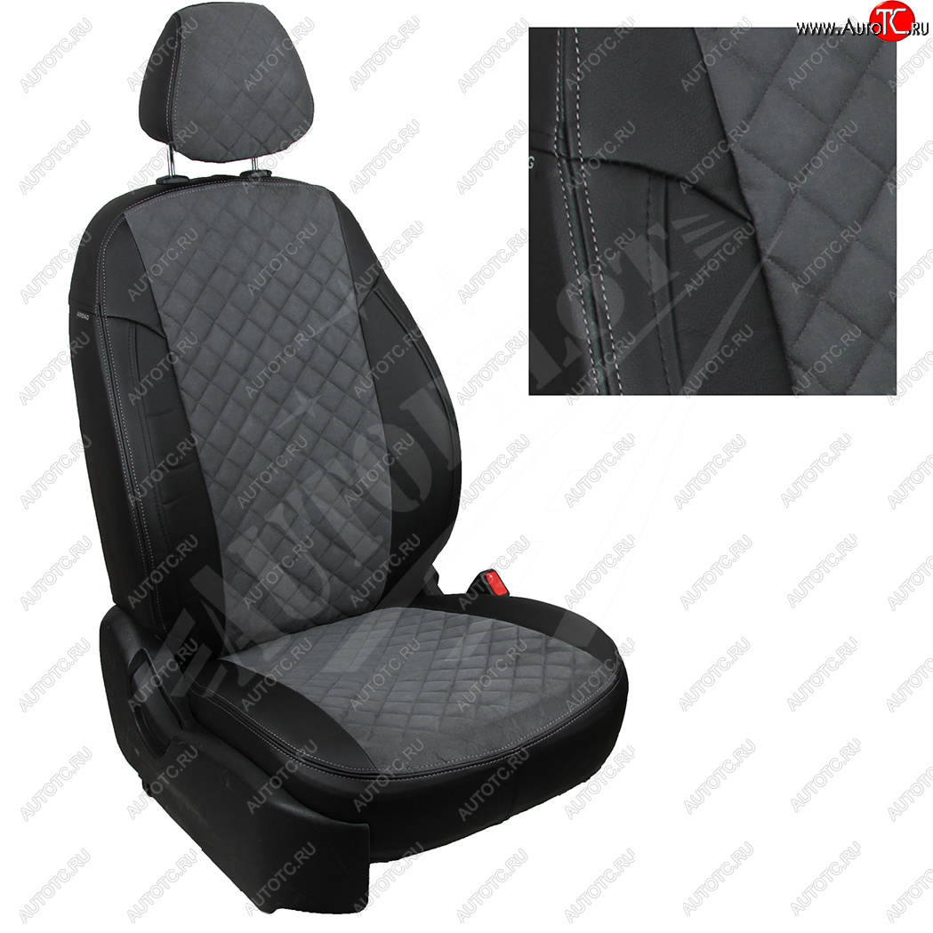 8 499 р. Чехлы сидений AUTOPILOT Алькантара Ромб (задние спинка и сиденье 60/40  Chevrolet Spark  M300 (2010-2022) дорестайлинг, 2-ой рестайлинг (Черный + Серый)  с доставкой в г. Кемерово