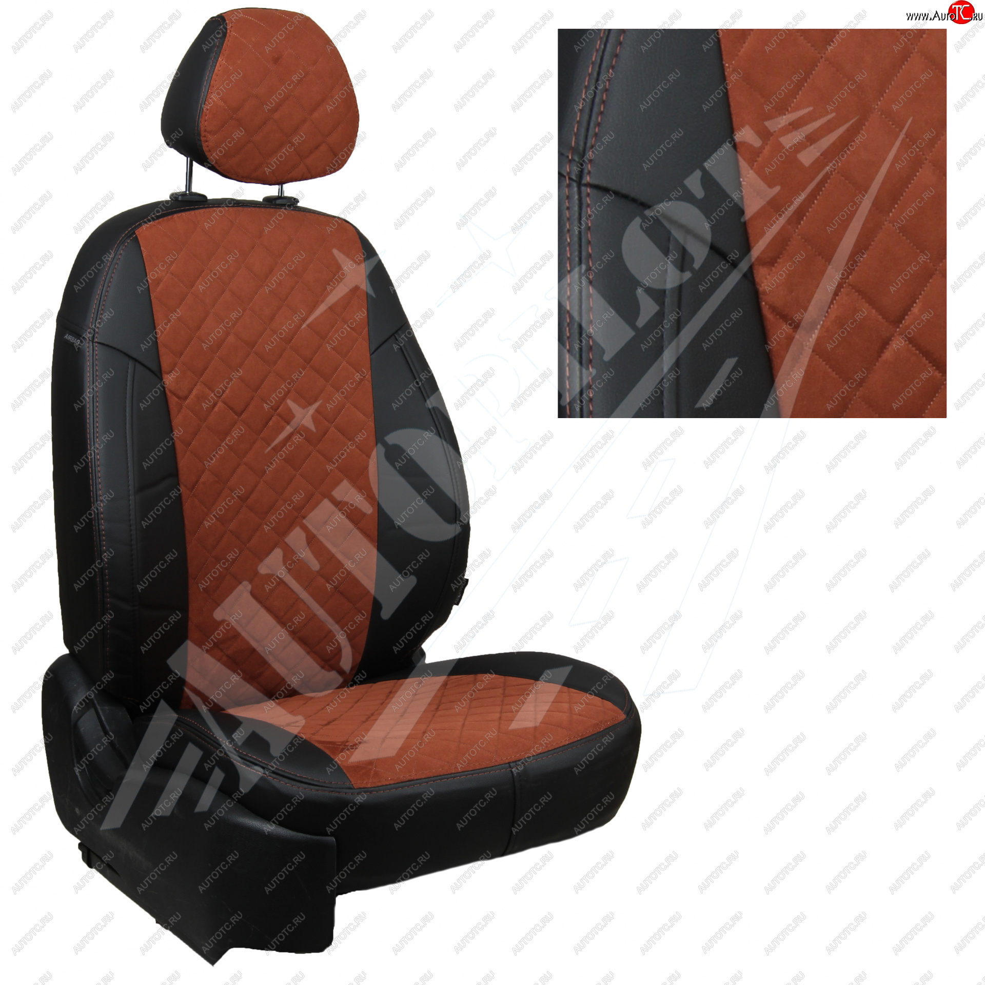 8 499 р. Чехлы сидений AUTOPILOT Алькантара Ромб (задние спинка и сиденье 60/40  Chevrolet Spark  M300 (2010-2022) дорестайлинг, 2-ой рестайлинг (Черный + Коричневый)  с доставкой в г. Кемерово