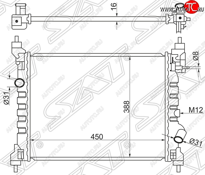 5 349 р. Радиатор двигателя SAT (пластинчатый)  Chevrolet Spark  M300 (2010-2015), Ravon R2 (2016-2025)  с доставкой в г. Кемерово