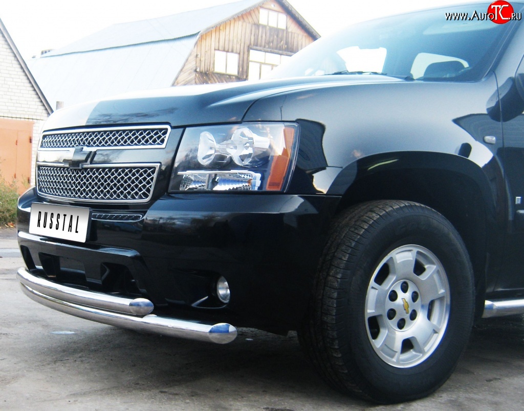 23 999 р. Защита переднего бампера (2 трубыØ76 мм, нержавейка) SLITKOFF  Chevrolet Tahoe  GMT900 (2006-2013) 5 дв.  с доставкой в г. Кемерово