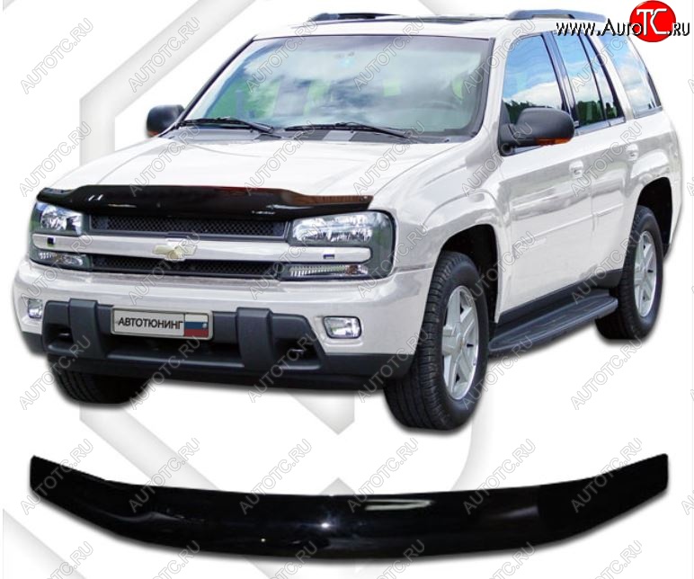 2 159 р. Дефлектор капота CA-Plastic  Chevrolet Trailblazer  GMT360 (2006-2012) рестайлинг (Classic черный, Без надписи)  с доставкой в г. Кемерово