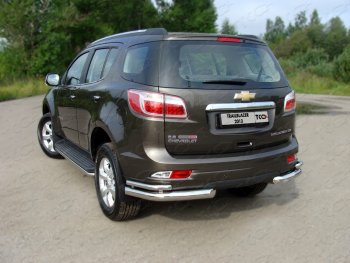 Защита заднего бампера (уголки двойные) ТСС 76,1/42,4 мм Chevrolet Trailblazer  GM800 (2012-2020) дорестайлинг, рестайлинг