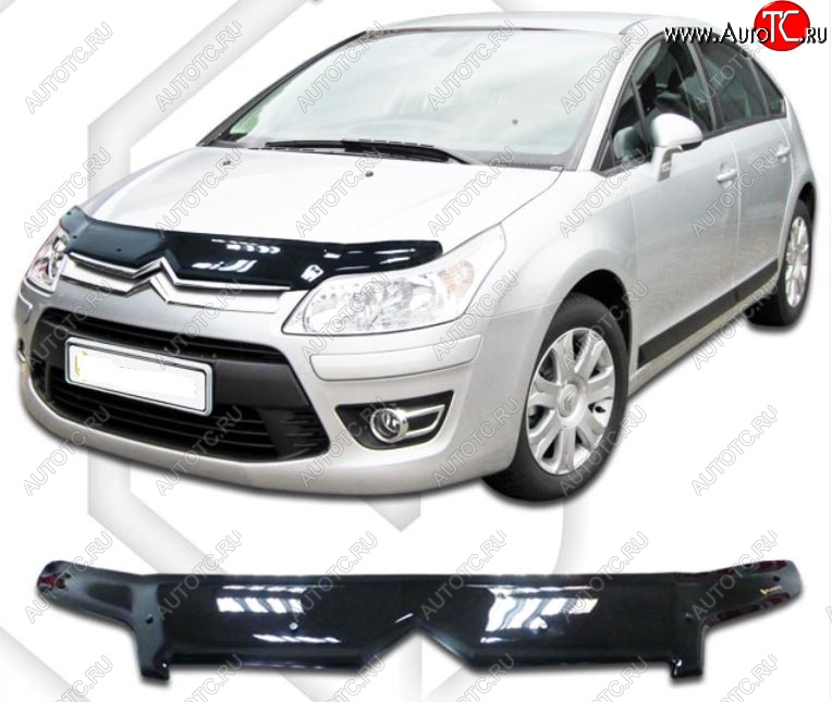 2 159 р. Дефлектор капота CA-Plastic  CITROEN C4 (2004-2008)  дорестайлинг, хэтчбэк 3 дв.,  дорестайлинг, хэтчбэк 5 дв. (Classic черный, Без надписи)  с доставкой в г. Кемерово