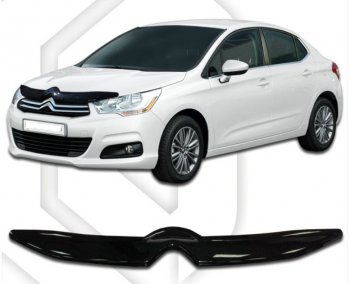 1 899 р. Дефлектор капота CA-Plastic  CITROEN C4  B7 (2011-2018) хэтчбэк 5 дв. (Classic черный, Без надписи)  с доставкой в г. Кемерово. Увеличить фотографию 2