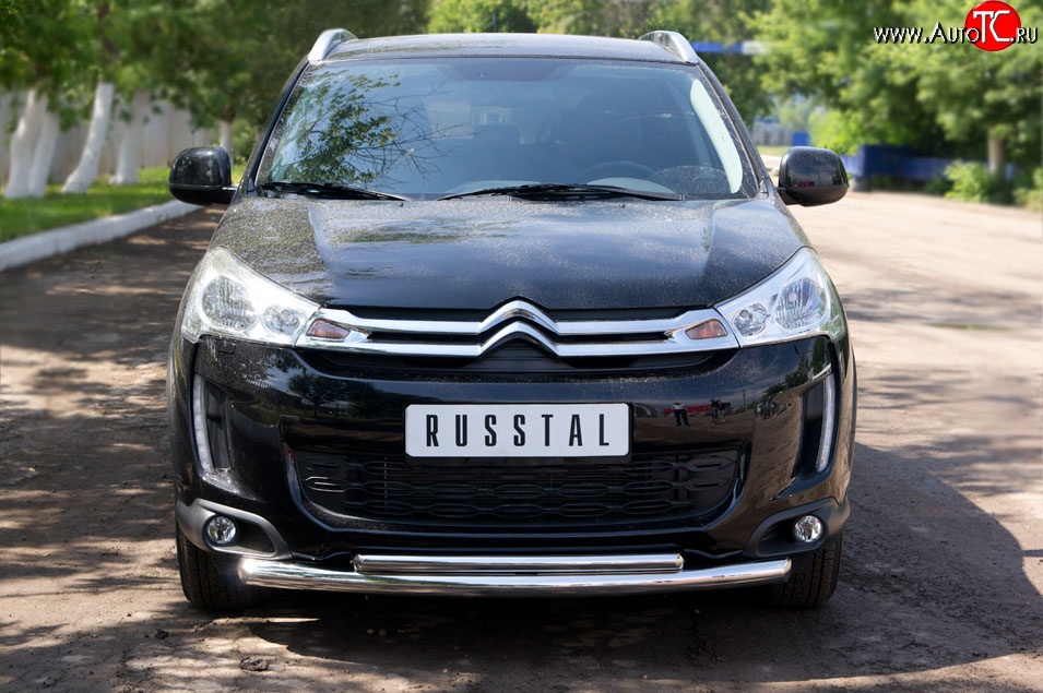 18 949 р. Защита переднего бампера (2 трубыØ63 и 42 мм, нержавейка) SLITKOFF CITROEN C4 aircross (2012-2017)  с доставкой в г. Кемерово