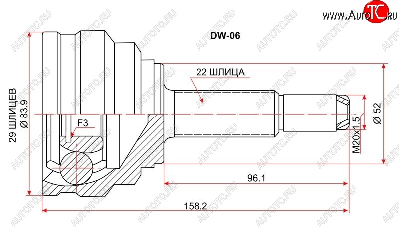 1 599 р. Шрус (наружный) SAT (сальник 52 мм, шлицев 29/22) ЗАЗ Sens хэтчбэк (2007-2017)  с доставкой в г. Кемерово