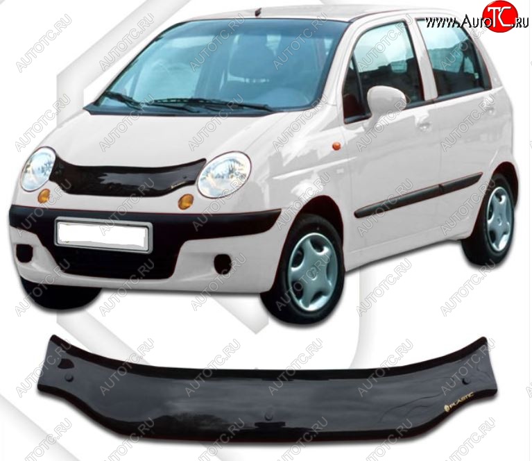 1 749 р. Дефлектор капота CA-Plastic Daewoo Matiz M150 рестайлинг (2000-2016) (Classic черный, Без надписи)  с доставкой в г. Кемерово