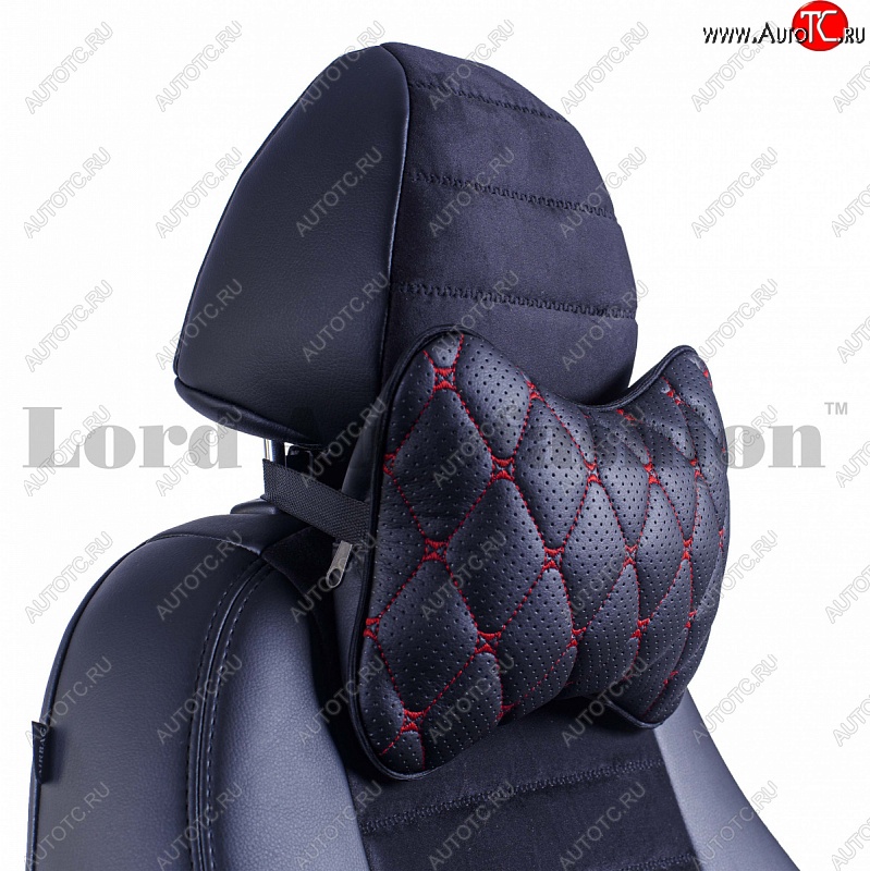 349 р. Подушка-косточка Lord Autofashion Байрон (экокожа, 1 шт.) Honda Vezel RV5, RV6, RV3, RV4 дорестайлинг (2021-2025) (Черный, строчка красная)  с доставкой в г. Кемерово