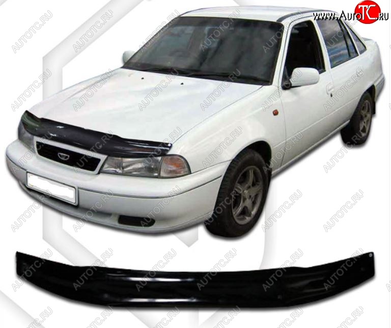 2 599 р. Дефлектор капота CA-Plastic Daewoo Nexia дорестайлинг (1995-2008) (Classic черный, Без надписи)  с доставкой в г. Кемерово