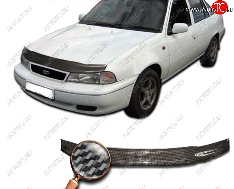 2 479 р. Дефлектор капота CA-Plastiс  Daewoo Nexia  дорестайлинг (1995-2008) (Шелкография карбон-серебро)  с доставкой в г. Кемерово