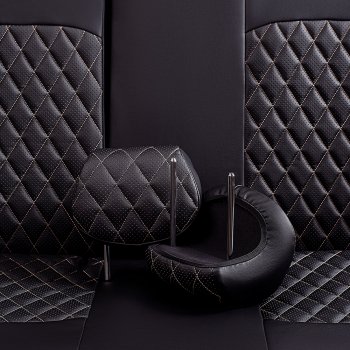 7 199 р. Чехлы для сидений Lord Autofashion Турин Ромб (экокожа, спинка и сиденье 60/40, 3 Г-образных подголовника)  Datsun on-DO (2019-2021) седан рестайлинг (Черный, вставка черная, строчка бежевая)  с доставкой в г. Кемерово. Увеличить фотографию 5