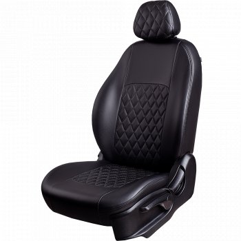 7 199 р. Чехлы для сидений Lord Autofashion Турин Ромб (экокожа, спинка и сиденье 60/40, 3 Г-образных подголовника)  Datsun on-DO (2019-2021) седан рестайлинг (Черный, вставка черная, строчка черная)  с доставкой в г. Кемерово. Увеличить фотографию 2