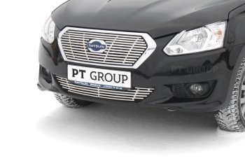 4 699 р. Накладка на решетку переднего бампера Petroil Tuning  Datsun on-DO (2014-2019) седан дорестайлинг (Нержавейка)  с доставкой в г. Кемерово. Увеличить фотографию 2