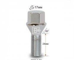 112 р. Колёсный болт длиной 24 мм Вектор M12 1.5 24 под гаечный ключ (пос.место: конус) Toyota Fortuner AN50/AN60 дорестайлинг (2004-2008). Увеличить фотографию 1