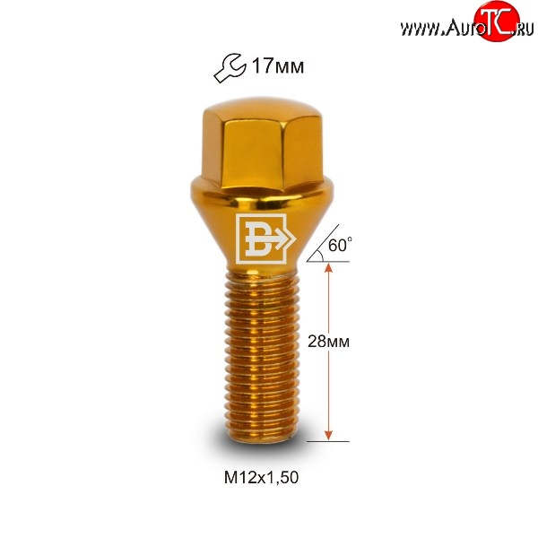 129 р. Колёсный болт длиной 28 мм Вектор M12 1.5 28 под гаечный ключ (пос.место: конус)    с доставкой в г. Кемерово