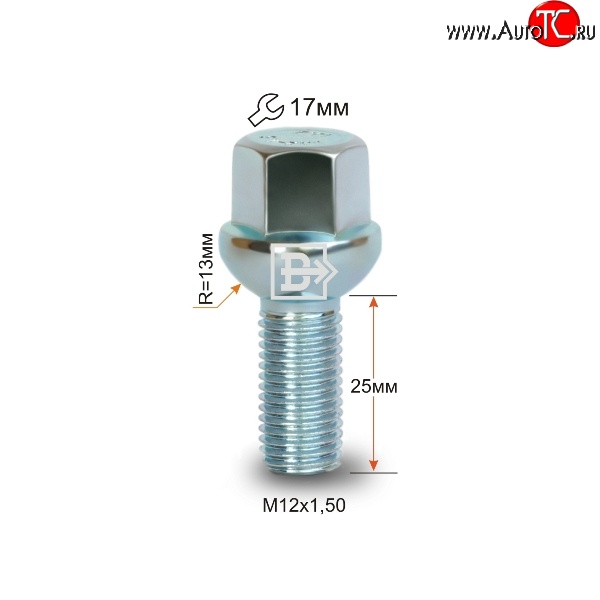 107 р. Колёсный болт длиной 25 мм Вектор M12 1.5 25 под гаечный ключ Toyota Celica T180 (1989-1993)