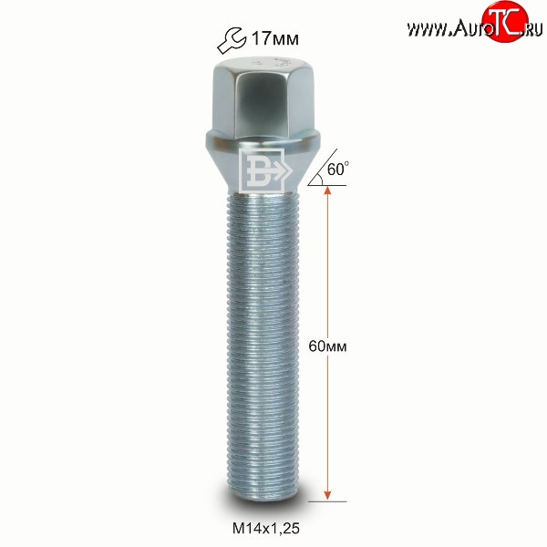 204 р. Колёсный болт длиной 60 мм Вектор M14 1.25 60 под гаечный ключ BMW 5 серия F10 рестайлинг, седан (2013-2017)