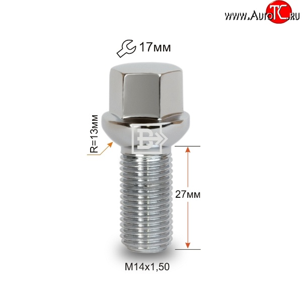 112 р. Колёсный болт длиной 27 мм Вектор M14 1.5 27 под гаечный ключ (пос.место: сфера) Acura ZDX YB1 (2009-2013)