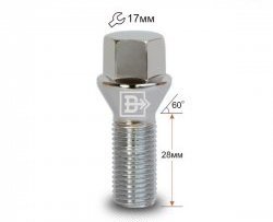 Колёсный болт длиной 28 мм Вектор M14 1.5 28 под гаечный ключ Seat Altea Freetrack (2008-2025) 