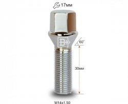 Колёсный болт длиной 30 мм Вектор M14 1.5 30 под гаечный ключ Seat Altea Freetrack (2008-2025) 