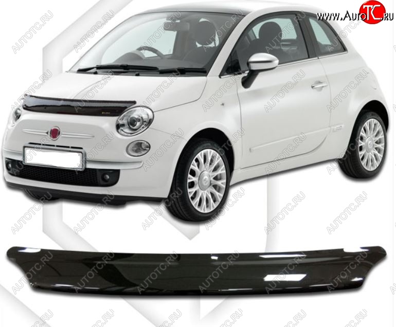 1 999 р. Дефлектор капота CA-Plastic  Fiat 500  312,FF (2007-2020) дорестайлинг хэтчбэк 3 дв., рестайлинг хэтчбэк 3 дв. (Classic черный, Без надписи)  с доставкой в г. Кемерово