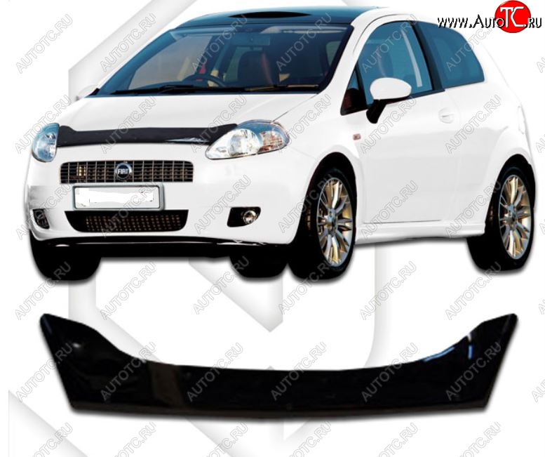 2 799 р. Дефлектор капота CA-Plastic Fiat Grande Punto (2005-2012) (Classic черный, Без надписи)  с доставкой в г. Кемерово