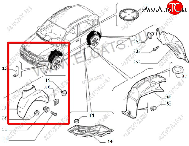 1 449 р. Передний правый подкрылок POLCAR Fiat Panda 2 169 (2003-2011)  с доставкой в г. Кемерово