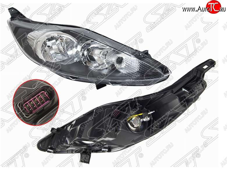7 549 р. Правая фара (чёрная, с корректором) SAT Ford Fiesta 6 хэтчбэк 3 дв. дорестайлинг (2008-2013)  с доставкой в г. Кемерово