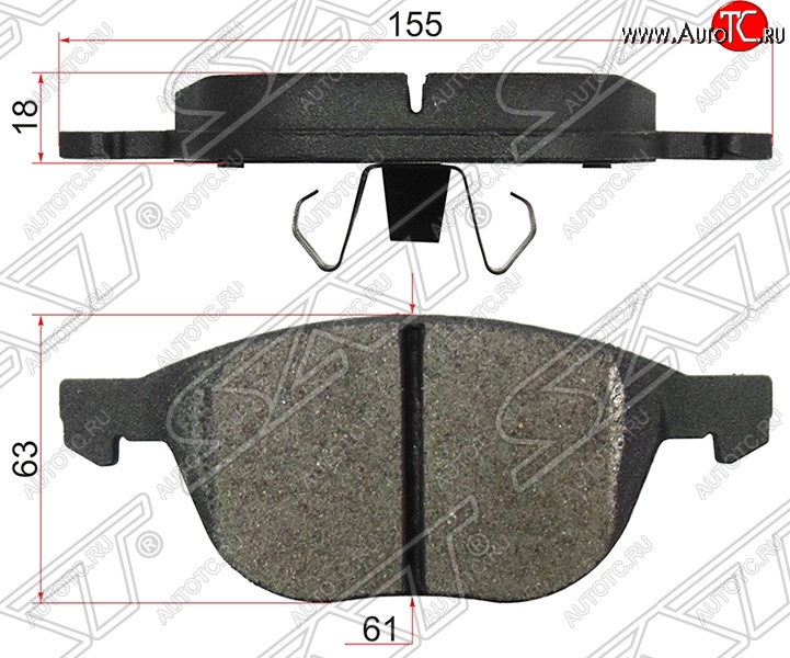 1 099 р. Колодки тормозные SAT (передние)  Ford C-max  Mk1 (2007-2010), Ford Focus ( 2,  3) (2007-2015), Ford Kuga  2 (2013-2016), Mazda 3/Axela  BK (2003-2009), Mazda 5 (2005-2010), Mazda Premacy (2005-2010), Volvo C30  хэтчбэк 3 дв. (2006-2009), Volvo S40  MS седан (2004-2012), Volvo V40  хэтчбэк (2012-2020), Volvo V50 (2004-2012)  с доставкой в г. Кемерово