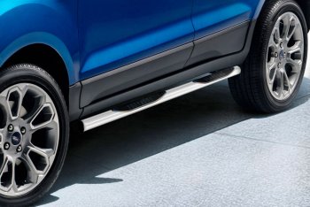 Защита порогов Slitkoff (d76 мм, с проступями) Ford EcoSport  B515 (2017-2019) рестайлинг (Сталь с полимерным покрытием. Цвет: серебристый)