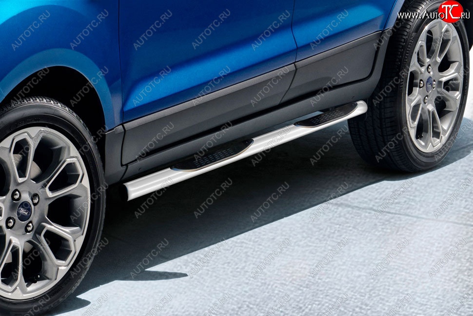 13 399 р. Защита порогов Slitkoff (d76 мм, с проступями)  Ford EcoSport  B515 (2017-2019) рестайлинг (Сталь с полимерным покрытием. Цвет: серебристый)  с доставкой в г. Кемерово