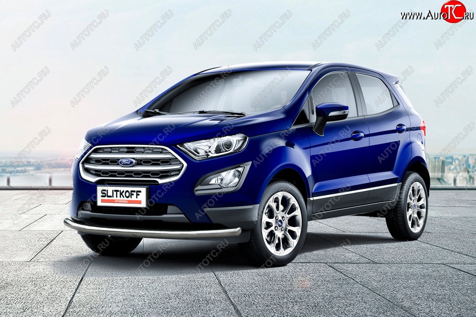 12 649 р. Защита заднего бампера Slitkoff (d57 мм)  Ford EcoSport  B515 (2017-2019) рестайлинг (Нержавейка, Полированная)  с доставкой в г. Кемерово