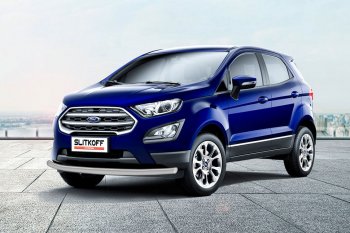 Защита заднего бампера Slitkoff (d57 мм) Ford EcoSport  B515 (2017-2019) рестайлинг (Сталь с полимерным покрытием. Цвет: серебристый)