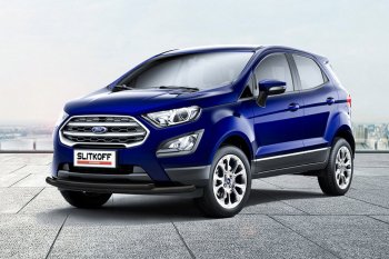 10 299 р. Защита переднего бампера Slitkoff (двойная, d57/42)  Ford EcoSport  B515 (2017-2019) рестайлинг (Сталь с полимерным покрытием. Цвет: чёрный)  с доставкой в г. Кемерово. Увеличить фотографию 1